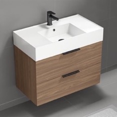 Floating Bathroom Vanity, Modern, Walnut, 32 inch